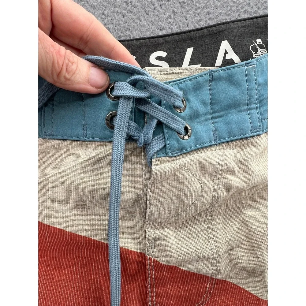 Vissla Mens Board Shorts 32 Rust Orange Beige Blue Colorblock Surf Swim Trunks
